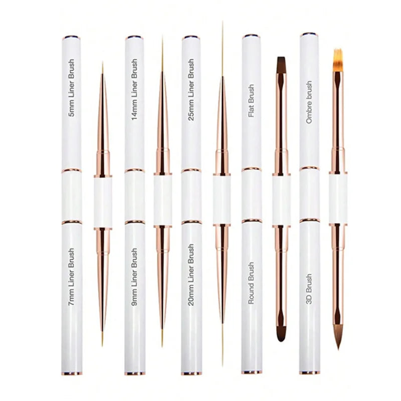 TSZS High Quality Nylon Hair Double-Ended 5pcs Nail Art Brushes Set White Metal Handle Acrylic Nail Art Liner Brushes