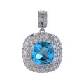 Sparkling Rhodium Plated 925 Sterling Silver Natural Swiss Blue Topaz Pendant for Women Anniversary Gift