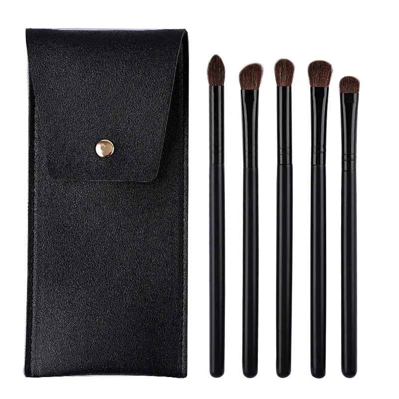 New 5 Pieces Synthetic Fibre Wood Handle Face & Eye Makeup Brush Set with Nose Shadow Smudge Brushes