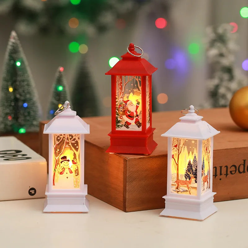 Plastic Square Home Decoration Christmas LED Candle Light Lantern with Santa Claus Snowman Night Lights