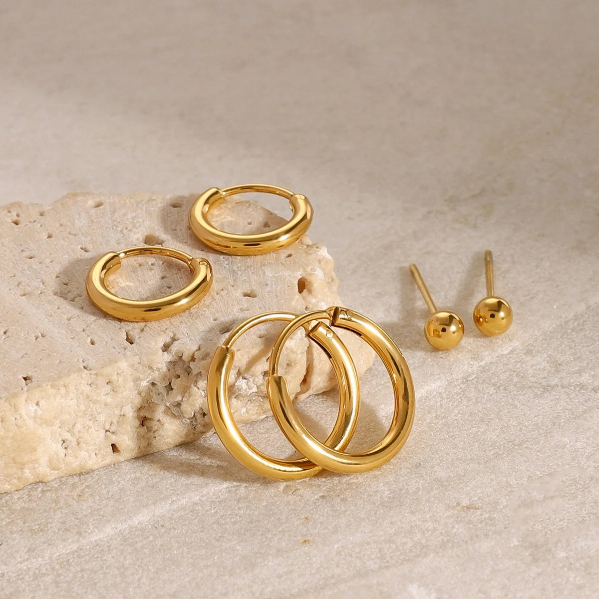 Ilona Simple Style NoTarnish Fashion Jewelry Women  Earring Wholesale 18K Gold Plated Stainless Steel  Hoop Earrings Set