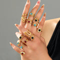 Cunyan 2025 Fashion Gold Plated Gemstone Rings for Women Hollow Chunky Stainless Steel Adjustable Rings Wholesale Bulk
