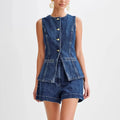 New Arrival Solid Sleeveless Bodycon Single Breasted Casual Two Piece Top and Shorts Set