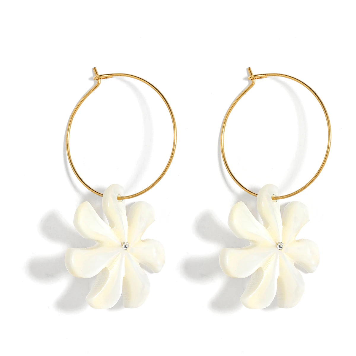 Hot Sale Gold Plated No Fade Stainless Steel Hoop Earrings Fashion Mother of Pearl Shell Jewelry Earrings Womans