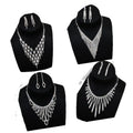 DAIHE Wholesale Shinny New Bridal Wedding Jewelry Plated Silver Diamond Necklace and Earrings Set for Women