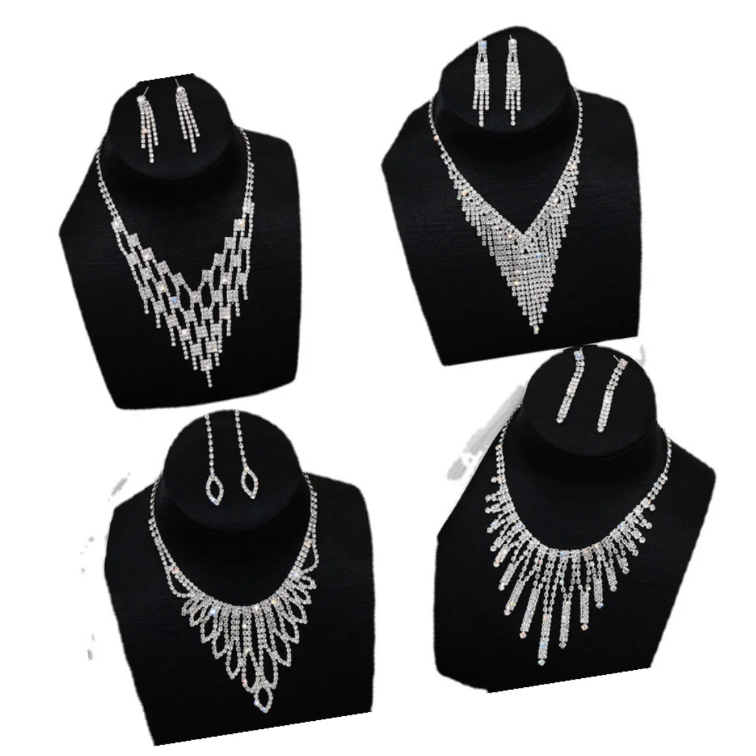 DAIHE Wholesale Shinny New Bridal Wedding Jewelry Plated Silver Diamond Necklace and Earrings Set for Women