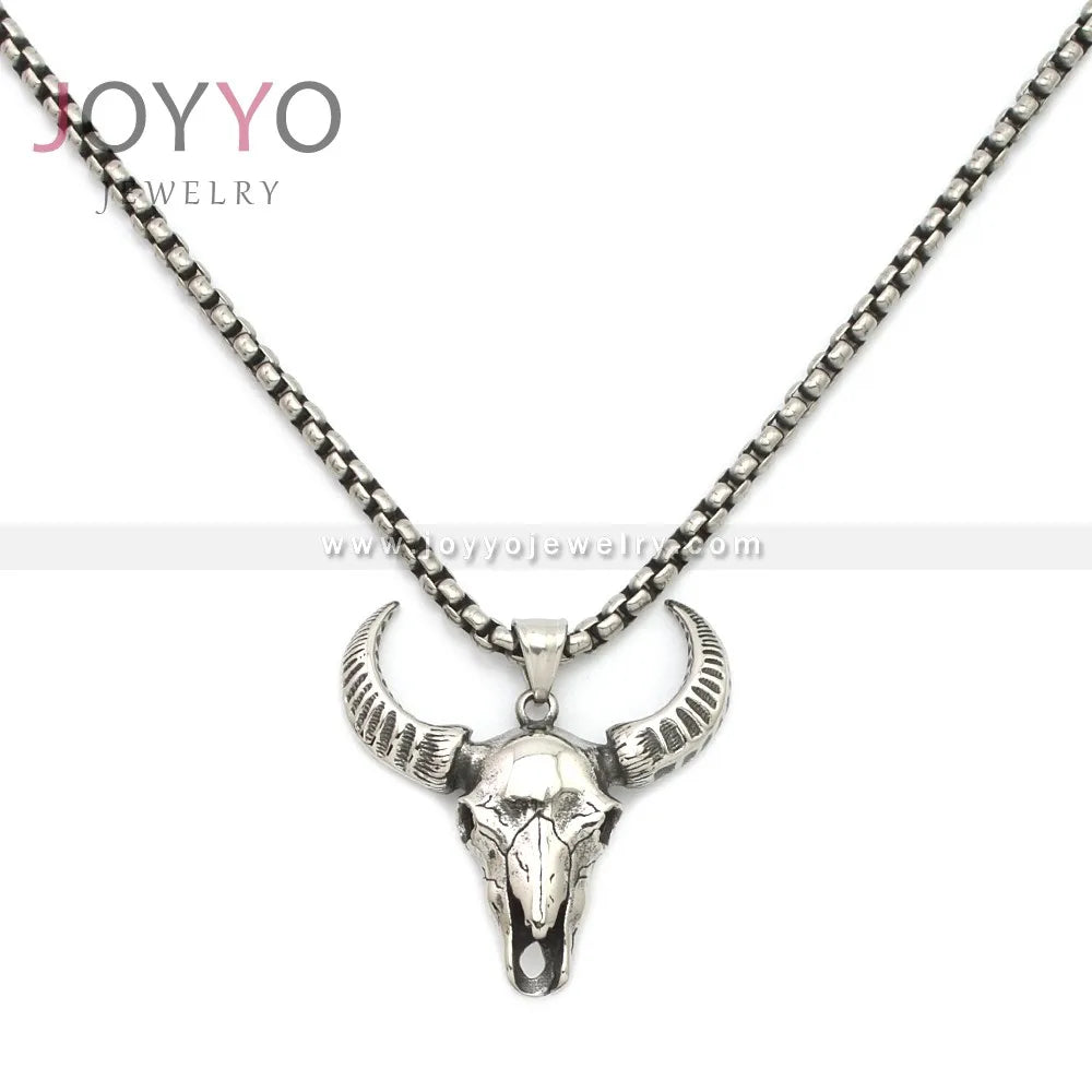 Nordic Stainless Steel Buffalo Skull Pendant Silver Plated Sheep Head Pendant for Men and Women