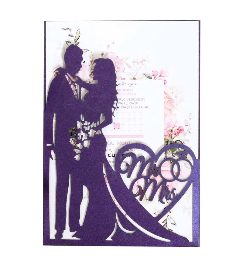 Party Supplies Dark Purple Bride and Groom Wedding Invitation Card Personalized  Carte D'invitation De Mariage