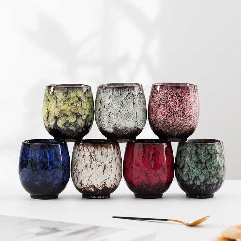 Chinese Kung Fu Water Cups Set Espresso Coffee Mug Kiln Change Reactive Handmade Ceramic Tea Cup