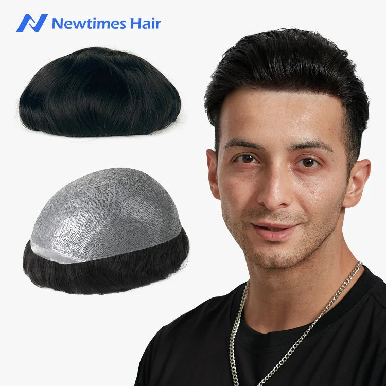 HS1V 0.06mm Thin Skin  Men's Toupee Human Hair Natural Hair Wigs for Men