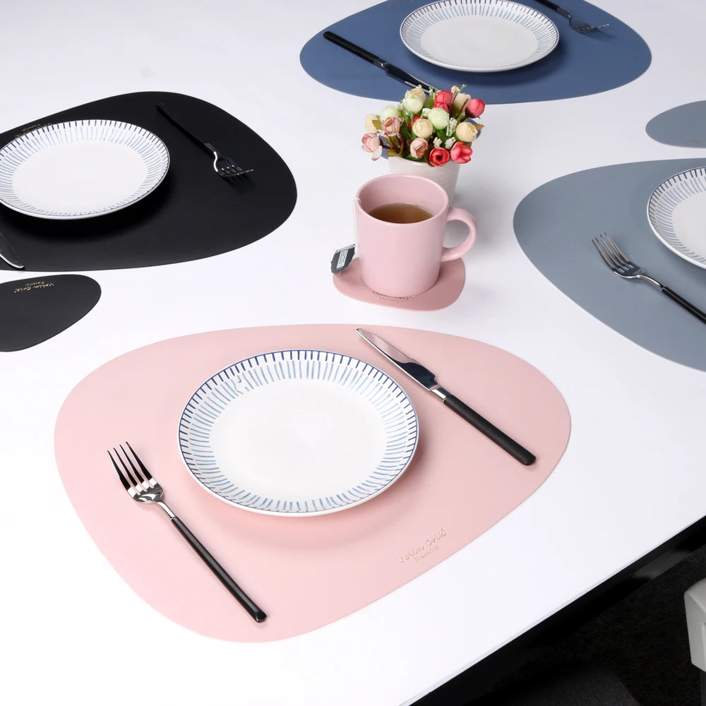 Factory  Skidproof  Washable Leather  Dining Table Placemats  Coffee Cup Coasters Sets