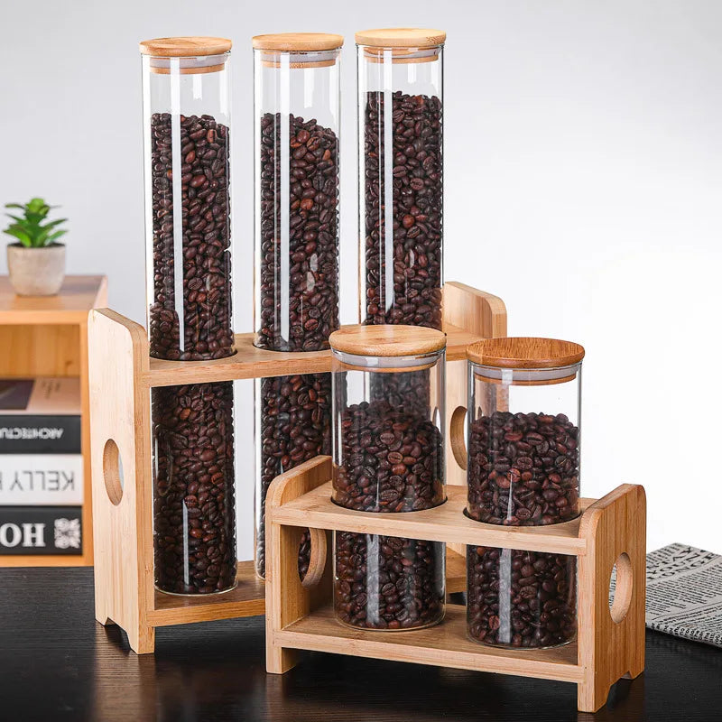 Wholesale Nordic Design Luxury Glass Storage Tea Display Jar with Lid for Kitchen Test Tube Display Stand Dried Fruit Storage