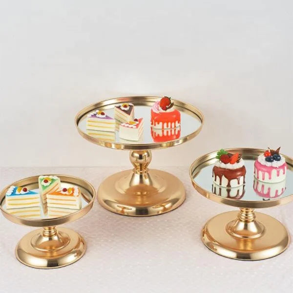 Mirror Round Metal High Tray 3-piece Set Wholesale Metal Cupcake Stand