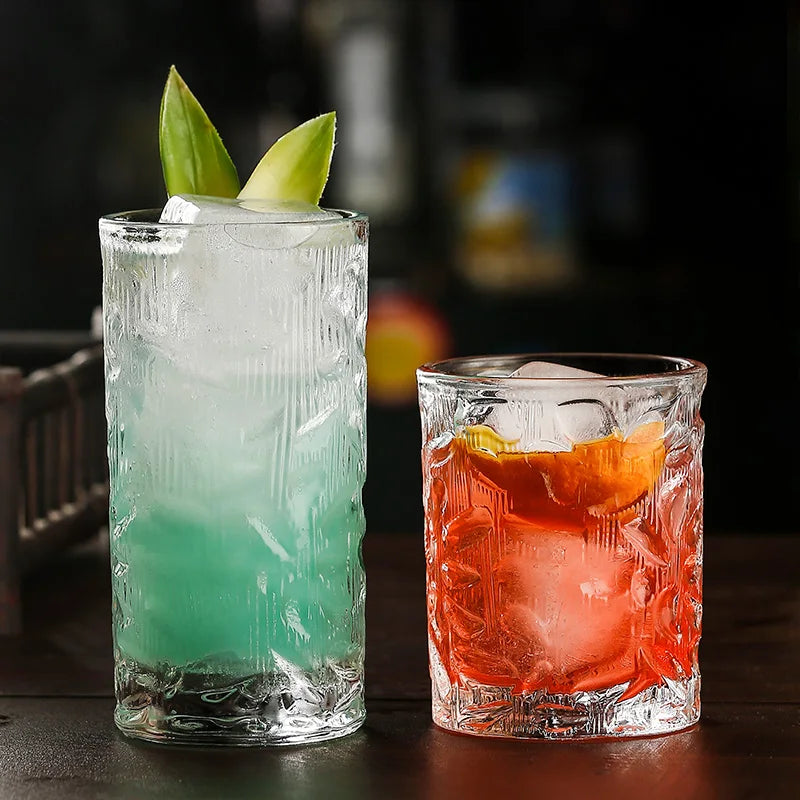 Ins Style Restaurant New Embossed Bark Pattern Glass Cold Drink Milk Tea Juice Glass Beer Glass Whiskey Glasses