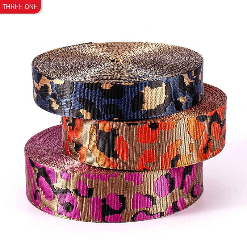 Manufacturer Provides1 1/2 Inches  Leopard Jacquard Webbing Luggage Shoulder Bag Strap Nylon Ribbon