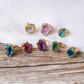 Luxury Natural Stone Wide-edge Ring Flower Crystal Agate Rough Stone Ring Adjustable Opening Ring
