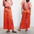 OLAESA 2026 Summer Clothing Vacation Floral Print Relaxed Satin Beach Pants