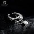 Icebela Fashion Jewelry 925 Sterling Silver Korean Version Hollow Shaped Ring Female Fringe Pearl Index Finger Ring