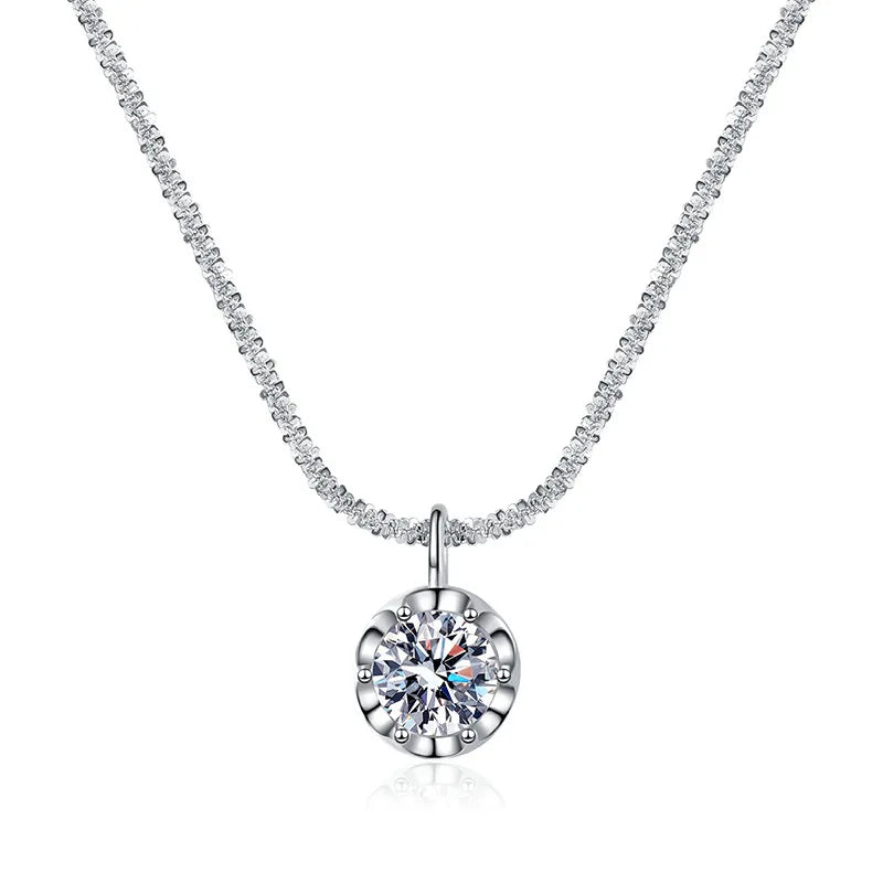 Women's S925 Sterling Silver Pendant Necklace with Sparkling Crown Moissanite Fashion Accessory