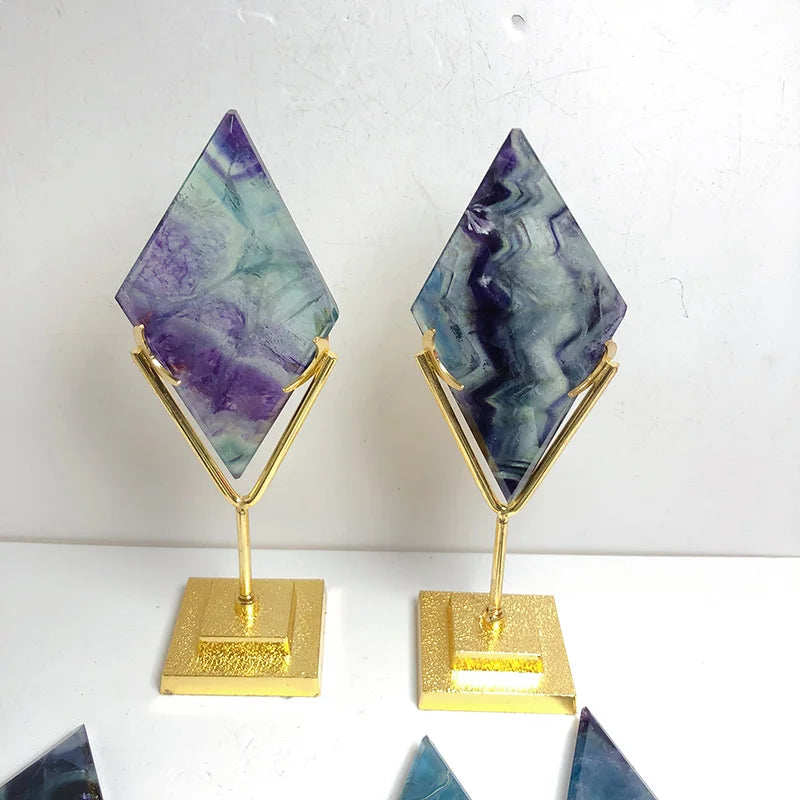 Wholesale Natural Crystal Reiki Spiritual Healing Crystal Slice Meditation Blue Fluorite Rhombus