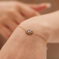 Pink Stainless Steel Gold Plated Flower Cubic Zircon Stone Gemstones Bracelets Tarnish Free Jewelry 18K
