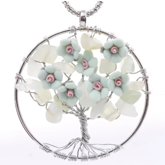 Peach Blossom Life Tree Flower Winding Pendant Tree of Life Necklace Sterling Silver Pendant for Women Girls Best Jewelry Gifts
