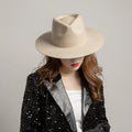 Women's Casual Woolen Fedora Hat Wide Brim Concave Shape Jazz Style Plain Ribbon Summer Parties Shopping LMOQ Adult Winter Hat MegaBDM