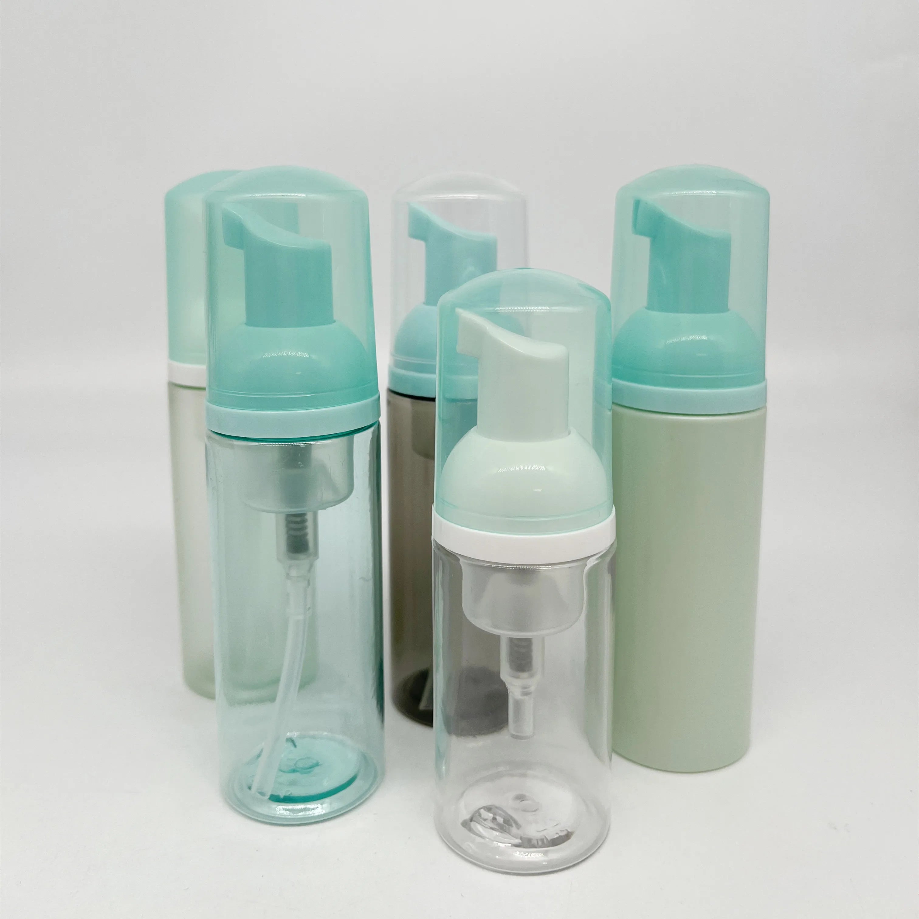 30ml 50ml 100ml Pink Blue Foaming Bottle  PET Cosmetic Liquid Soap Dispenser with Cleansing Face Oil Foam Pump White Bottle