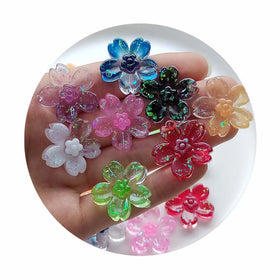 Luminous 25mm Glitter Cherry Blossom Flower Resin Flatback Slime Supplies Charms