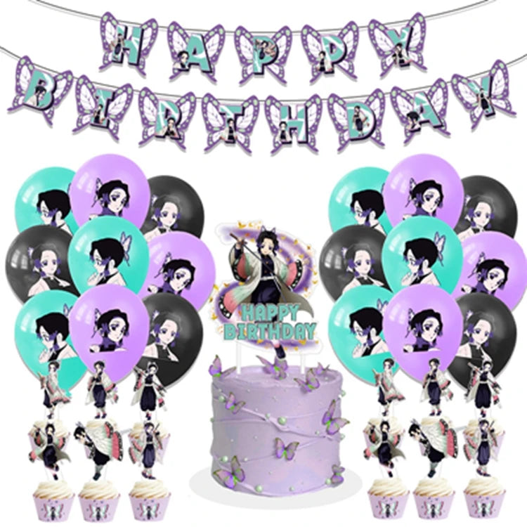 Demoned Slayers Kochou Shinobu Balloon Birthday Decoration Kimetsued No Yaibad Party Supplies Banner Anime Cake Topper X4195