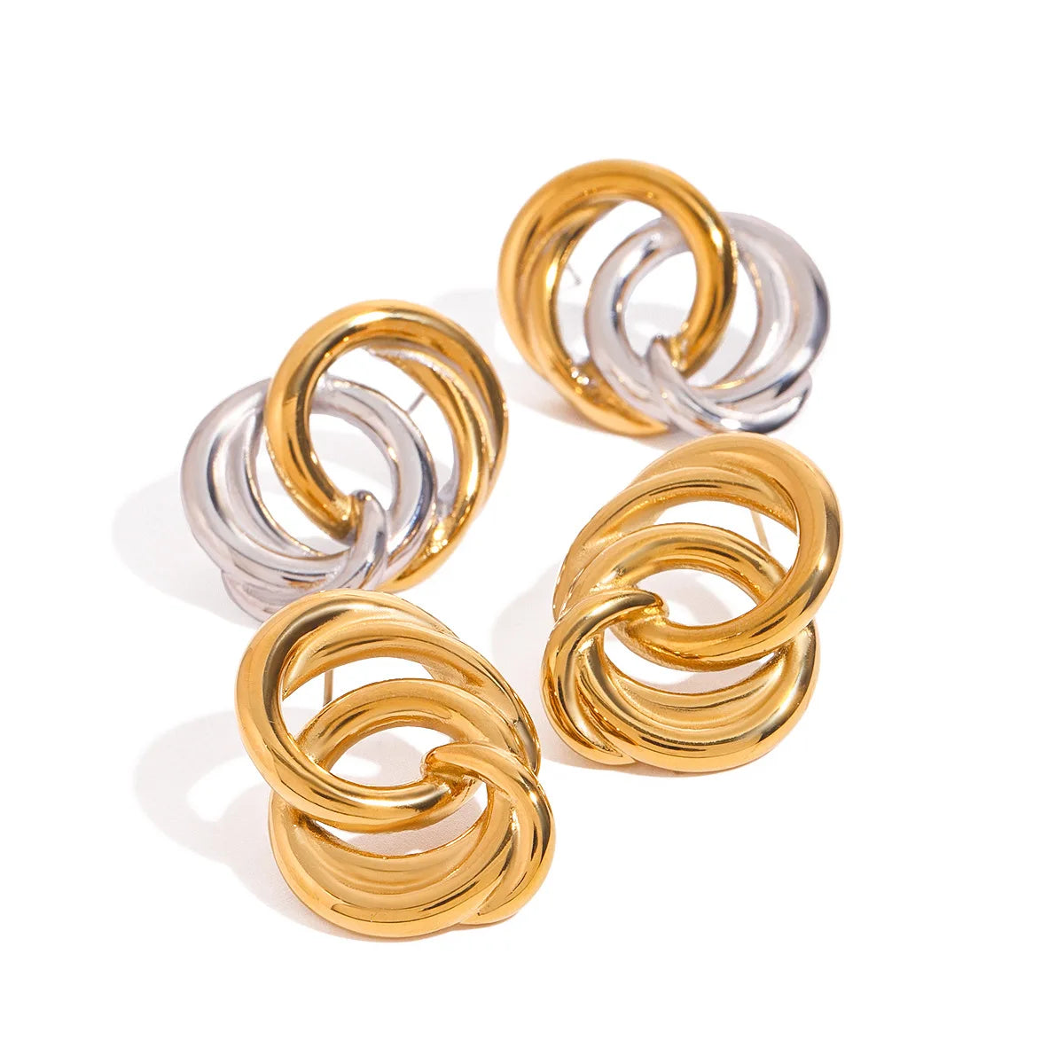Trendy 18K Gold Plated Twisted Multi-Layer Cross Stainless Steel Stud Earring Unique Geometric Design Jewelry for Women