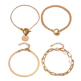 Hot Selling Latest Jewelry 5-Piece Set Cuban Link Thick Chain Diamond Bling Bangle Hip Hop Gold Rhinestone Figaro Chain Bracelet
