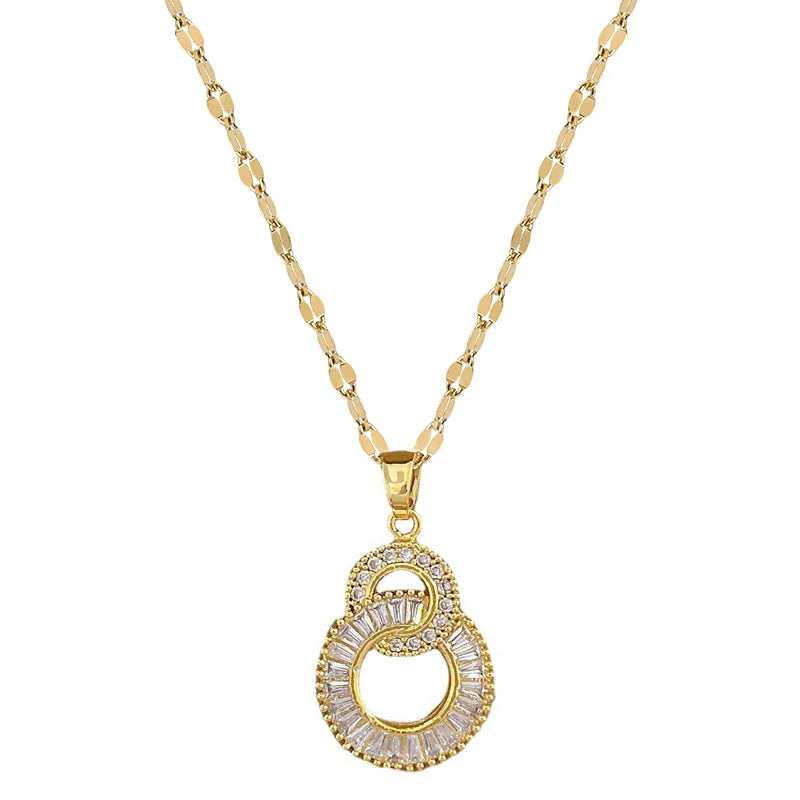 Fine Jewelry Dainty Gold Plated Bling Zircon Double Round Pendant Necklace