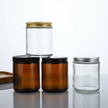 Clear Brown Glass Candle Empty Cylinder Jars Vessels Containers with Metal Lid for Candle Making