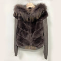 QIUCHEN QC22029 Casual Drop Shipping Women Knit Zip Hoodie Coat with Real Fox Fur Collar Acrylic Lining Winter Hooded Jacket
