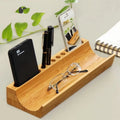 Desk Organizer Pen Holder Bamboo Desktop Storage Box with Paper Clip and Glasses Storage Holder
