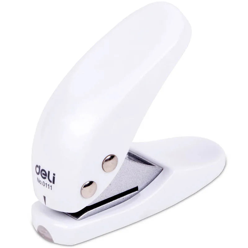 Deli 0111 White Hand-held Single Hole Punch Mini Manual Hole Punch Document Binding Hole Punch 288pcs Per Carton Set
