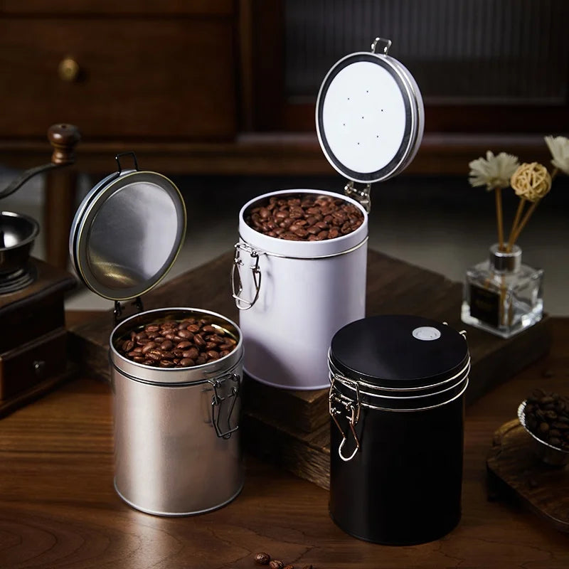 Custom ODM OEM White Black Silver Simple Senior Safety Lock Exhaust Valve Coffee Beans Tin Cans Tea Cans With Latch Lock