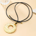 2024 Fashion Jewelry Winter New European Necklace Women's Round Pattern Alloy Pendant Party Long Leather Pendant Round Necklace
