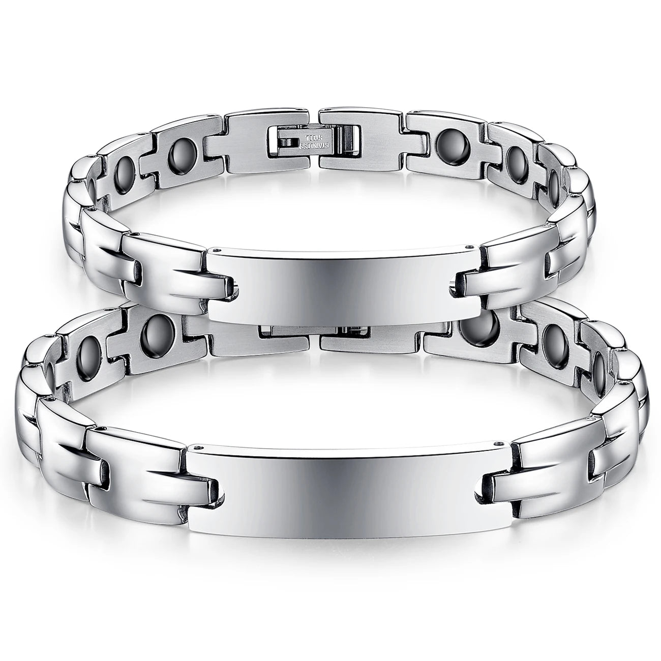 Glossy Jewelry Sliver Anti-Fatigue Health Magnet Peace Magnetic Wrap Zircon Diamond Stainless Steel Bracelet Thick Bangle