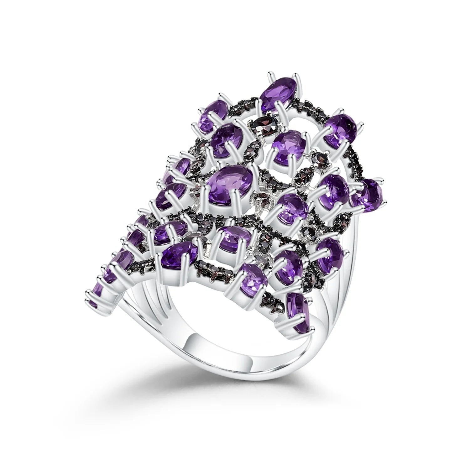 W0317 Abiding Jewelry Multi Stone Natural Amethyst Nano Smoky Jewelry Unique Design 925 Sterling Silver Ring for Women Gift