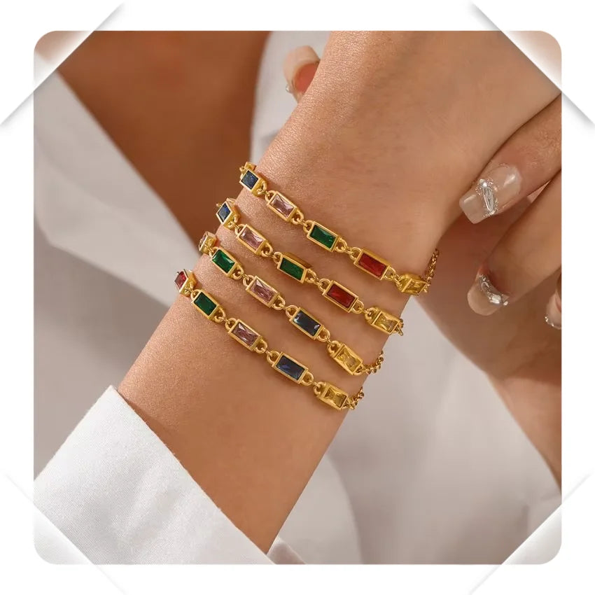 Fashion Women's Jewelry Gift Accessories Waterproof Chain Inlaid Crystal Set Stainless Steel Bracelet Wholesale