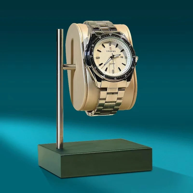 New Arrival Luxury Metal and PU Leather Watch Display Black Leather Watch Bracelet Holder Jewelry Display Stand