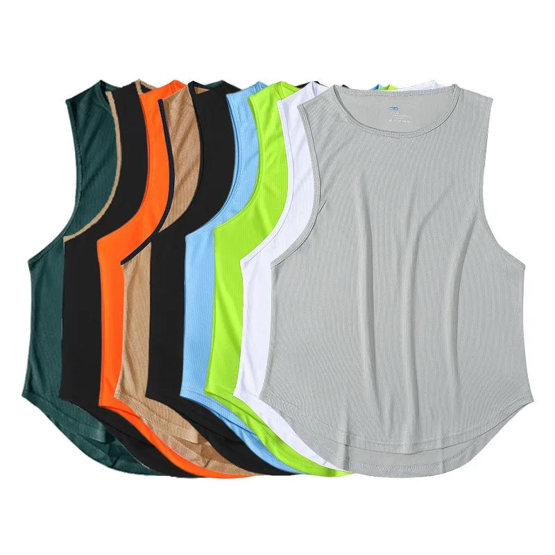 Summer Men's  Casual Solid Sleeveless Vest Jogger Training Basketball Loose Fitness Sports Sleeveless T shirts Wholesale