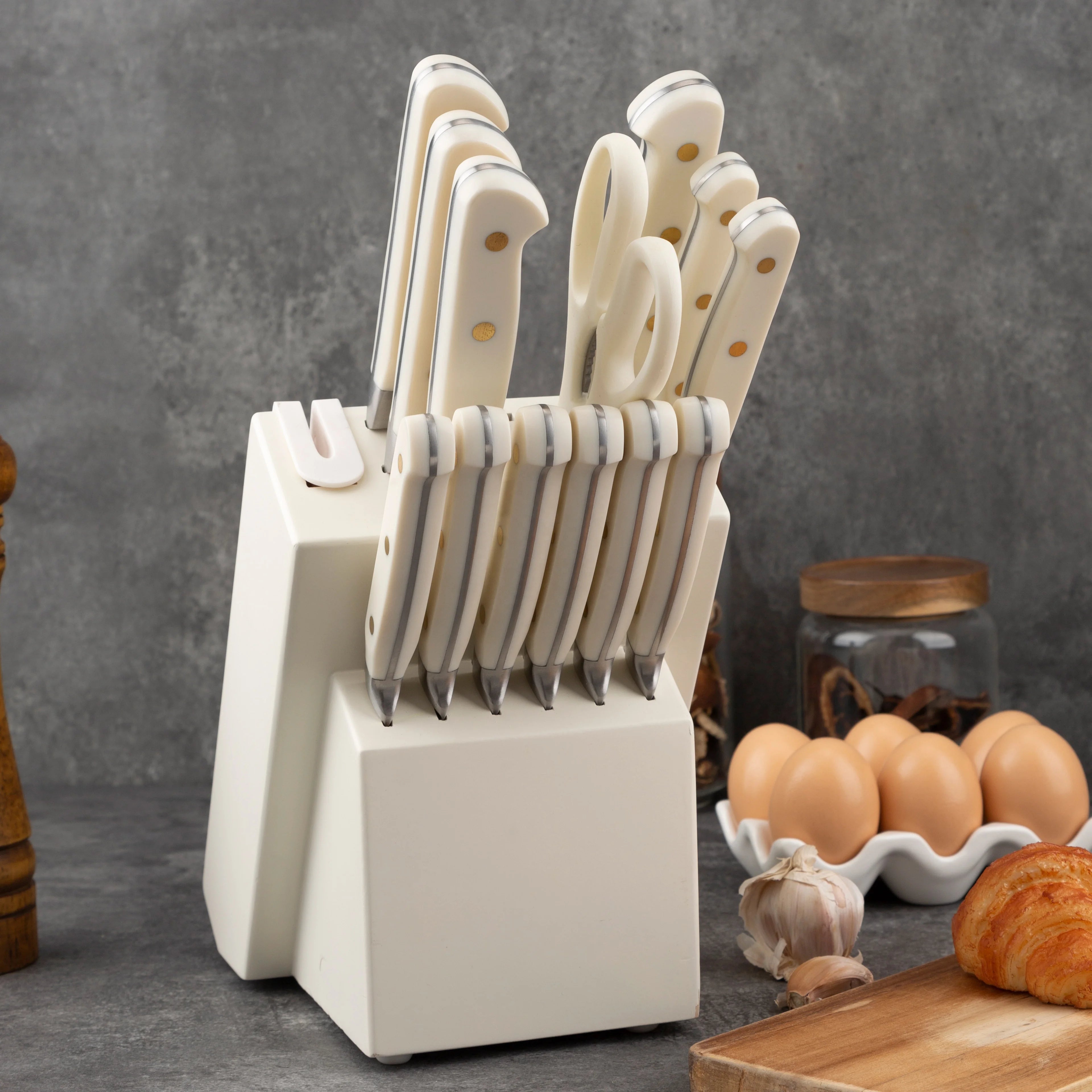 Super Sharp 14 PCS High Carbon German Stainless Steel Chef Knife Set Knife Block Steak Carving Paring Knife