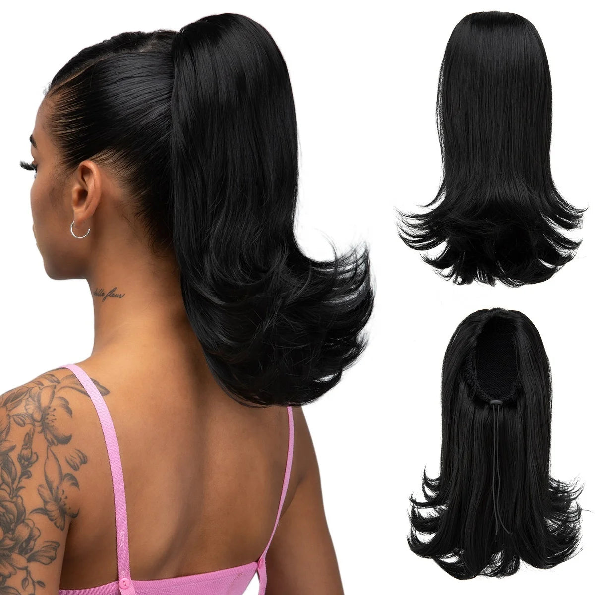 Fashion 14 Inch Synthetic Drawstring Ponytail Hair Extensions Backward Warping Net Bag Ponytails Hair Ponytail Extension