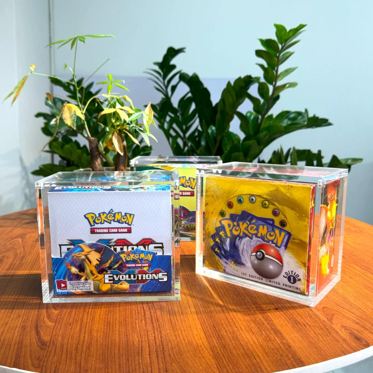 TCG Premium Clear Pokemon English Booster Box Acrylic Display Box Collector with Easy Magnetic Lid Cases for Collectibles