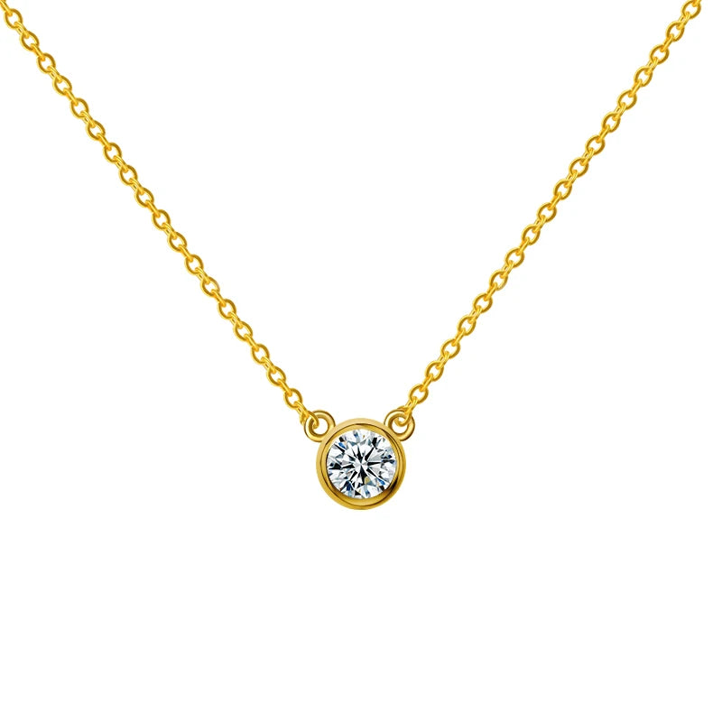 Starsgem Fine Jewlery 14K Yellow Gold Mossanite Pedant Charms 5mm Round Brilliant Cut Moissanite Necklaces