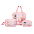 Custom Logo Foldable Lady Travel Zipper Cosmetic Bag Transparent Vinyl Waterproof Beach Toilet Wash Bag Clear TPU PVC