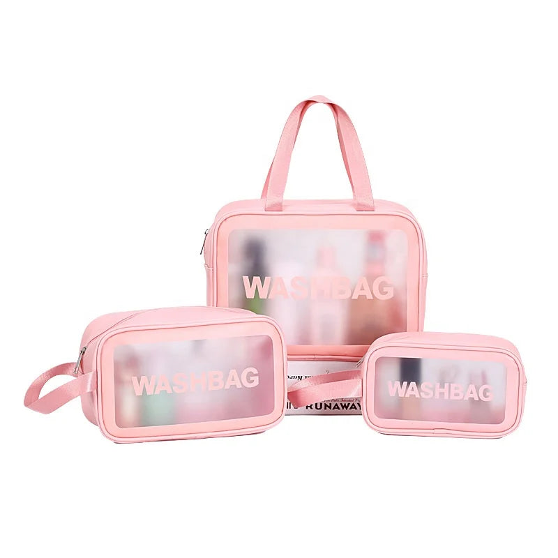 Custom Logo Foldable Lady Travel Zipper Cosmetic Bag Transparent Vinyl Waterproof Beach Toilet Wash Bag Clear TPU PVC